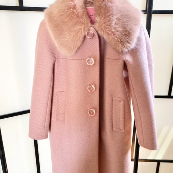 KATE SPADE NEW YORK Pink Metallic Twill coat with removable faux fur collar - Picture 2 of 3